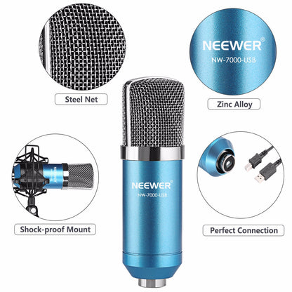 Neewer NW-7000 USB Professional Studio Condenser Microphone and NW-35 Adjustable Suspension Scissor Arm Stand with Shock Mount and Table Mounting Clamp Kit Perfect for Broadcasting and Sound Recording