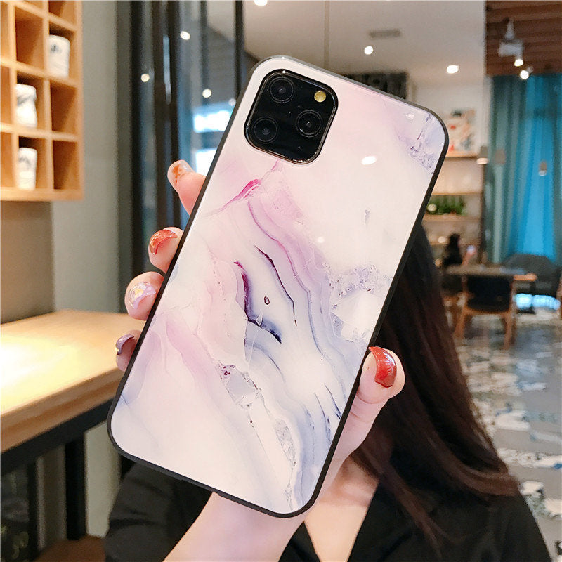 Compatible with Apple, LuxuryFull Protective Mobile Phone Case IphoneTempered Glass TPU Hard Marble Back Cover For Iphone 11 12 Pro Max X XR XS Max 8 7 6 6s plus