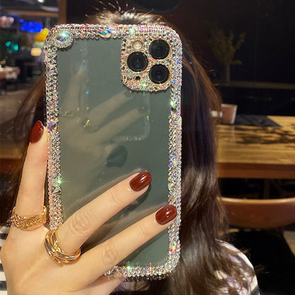 Compatible con Apple, funda de teléfono suave de lujo con gemas de diamantes de imitación brillantes para Apple iPhone 11 Pro Max 12 MiNi, funda protectora para cámara con purpurina