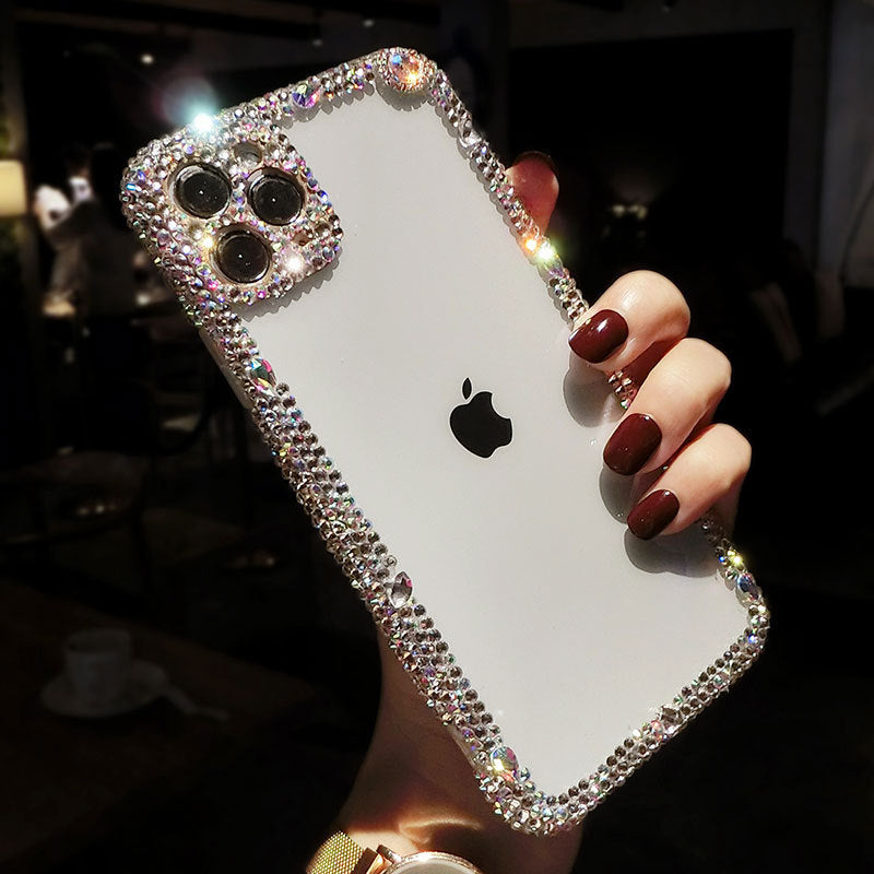 Compatible con Apple, funda de teléfono suave de lujo con gemas de diamantes de imitación brillantes para Apple iPhone 11 Pro Max 12 MiNi, funda protectora para cámara con purpurina