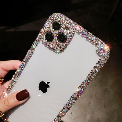 Compatible con Apple, funda de teléfono suave de lujo con gemas de diamantes de imitación brillantes para Apple iPhone 11 Pro Max 12 MiNi, funda protectora para cámara con purpurina