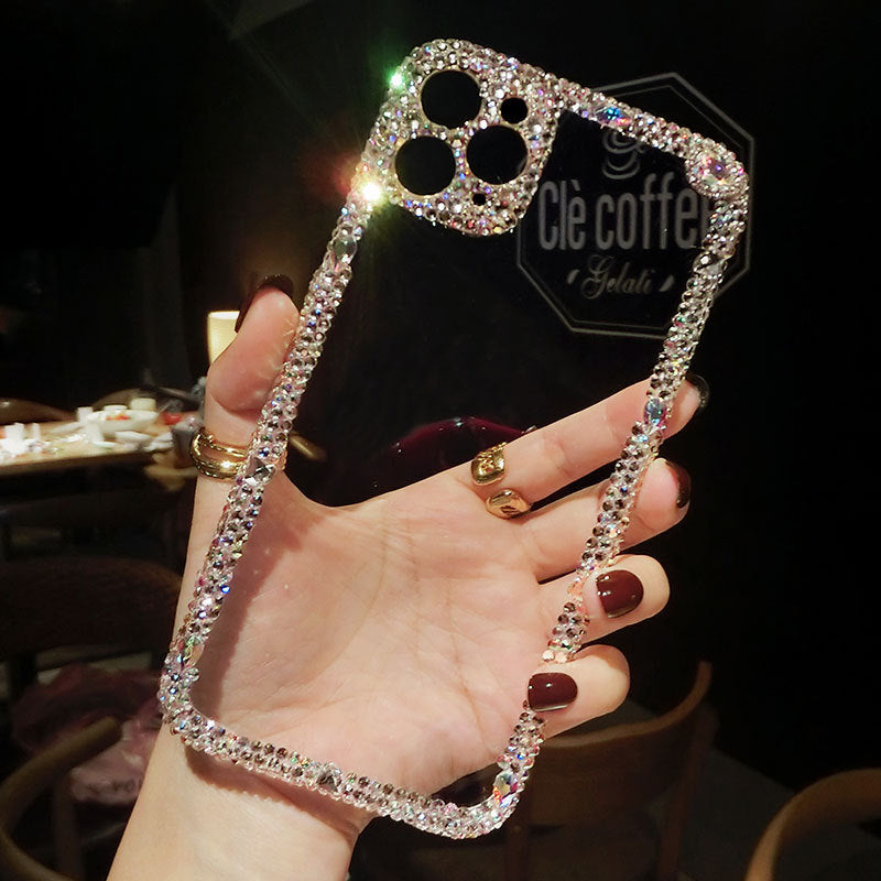 Compatible con Apple, funda de teléfono suave de lujo con gemas de diamantes de imitación brillantes para Apple iPhone 11 Pro Max 12 MiNi, funda protectora para cámara con purpurina