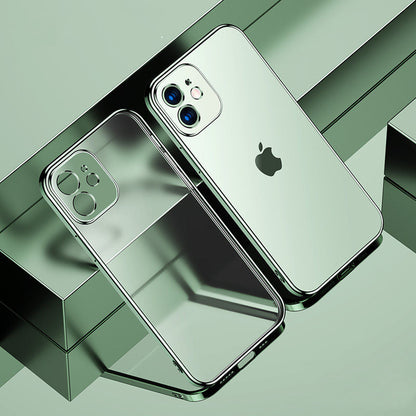 Compatible con Apple, funda de silicona suave mate con marco cuadrado chapado de lujo para iPhone 11 12 Pro Max Mini XR X XS 7 8 Plus SE cubierta transparente