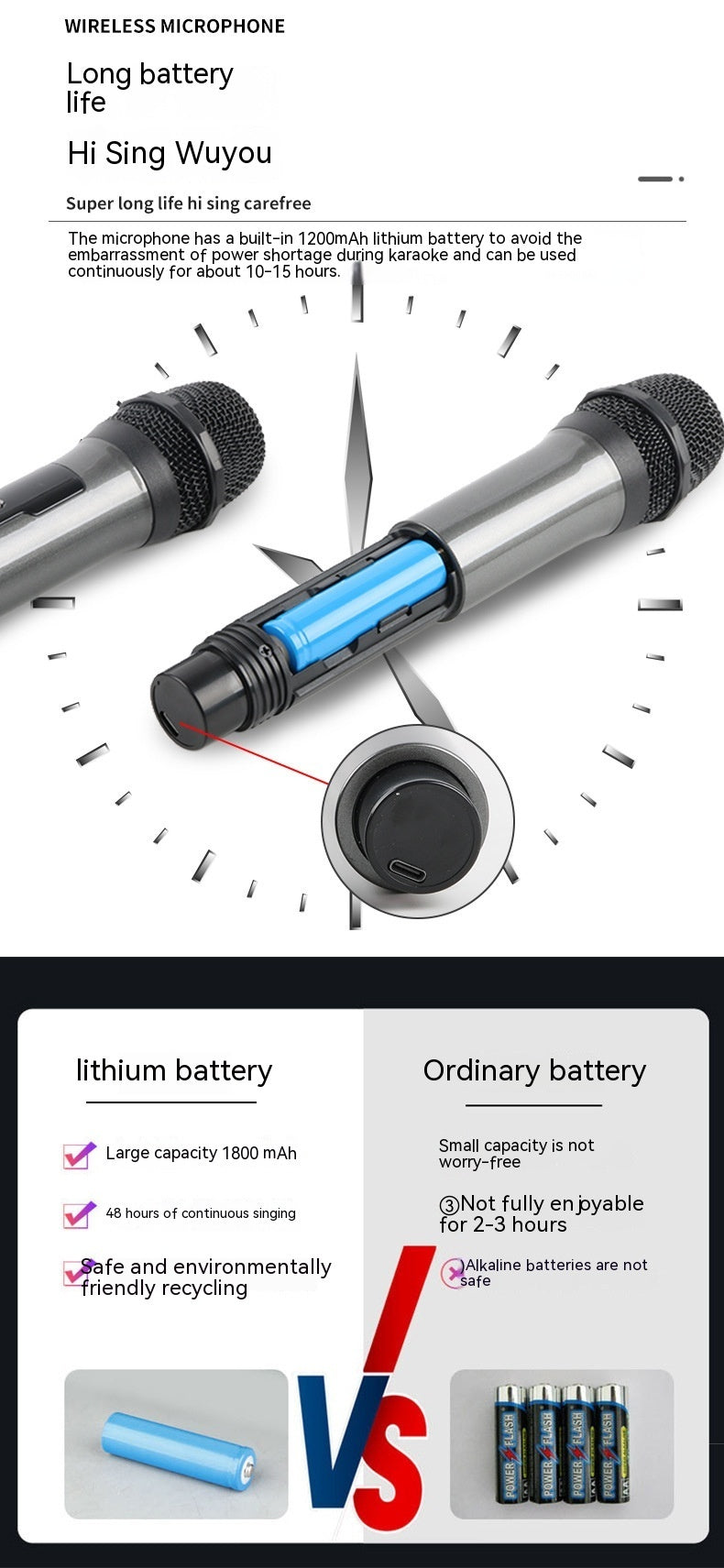 Household Wireless One-drag Two Moving Coil Microphone