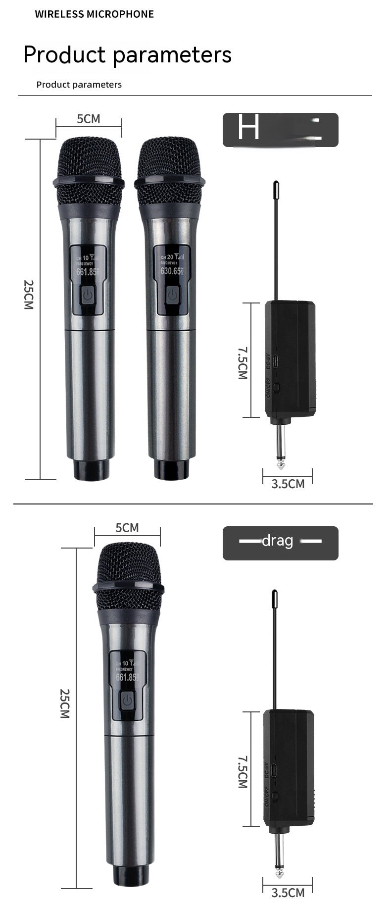 Household Wireless One-drag Two Moving Coil Microphone