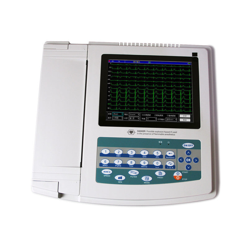 Electrocardiógrafo digital de 12 canales y 12 derivaciones, máquina de ECG táctil, software para PC, impresora