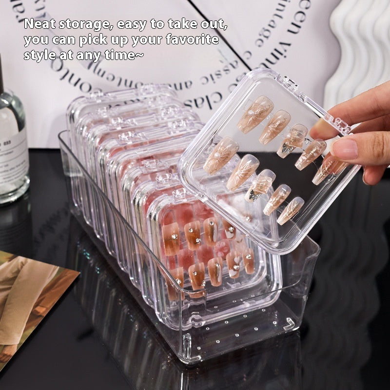 Caja de almacenamiento de uñas transparente para manicura pequeña y práctica hecha a mano